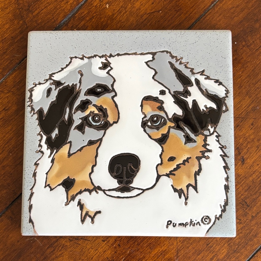 Hand Crafted Australian Shepherd Tile by Pumpkin Tile